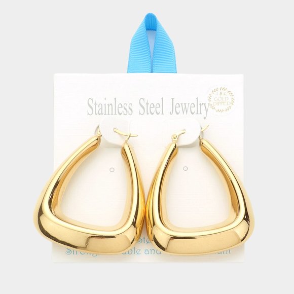 18 K Gold Dipped Stainless Steel Trapezoid Earrings - Picture 2 of 3